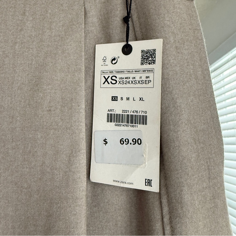 NEW Zara XS Beige Gray Cropped Barrel Balloon Pants - Picture 5 of 8